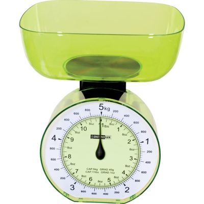 Cantar de bucatarie, bol mare inclus, greutate maxima 5 Kg, functie tara si zero, design modern, verde trasparent