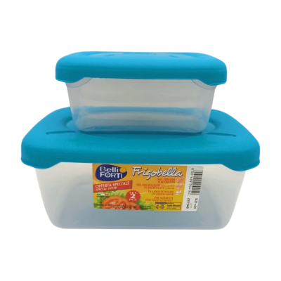 Set 2 caserole din plastic cu capac, Frigobella, dreptunghi, capac verde albastru, 1,9 l + 0,5 l